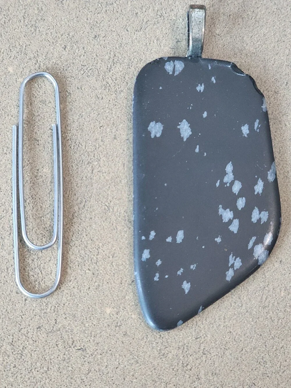 Black Obsidian Pendant With White Speckles Necklace - Black